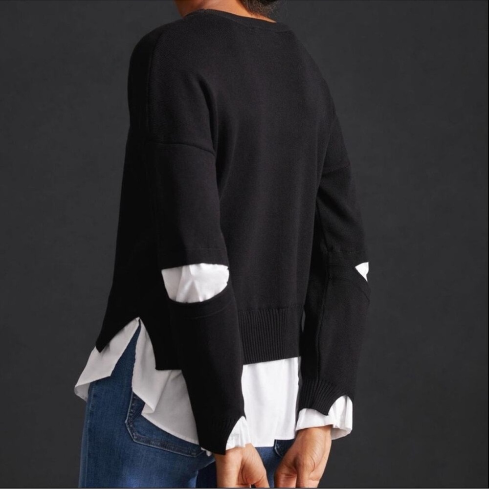 ANTHROPOLOGIE Women's TwoFer cutout layered black and white sweater M - Picture 9 of 13